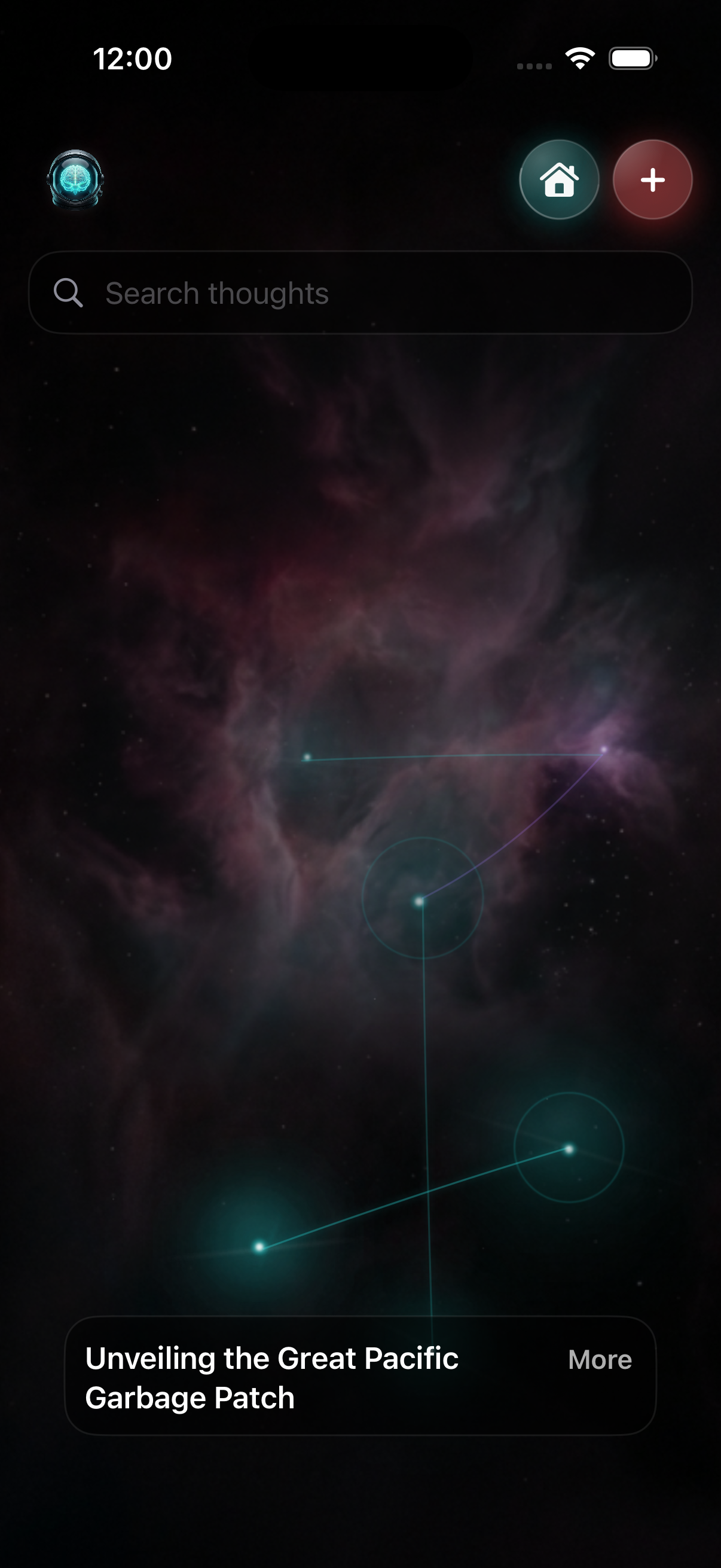 Galaxy view: notes and projects as a constellation in Thinkonaut